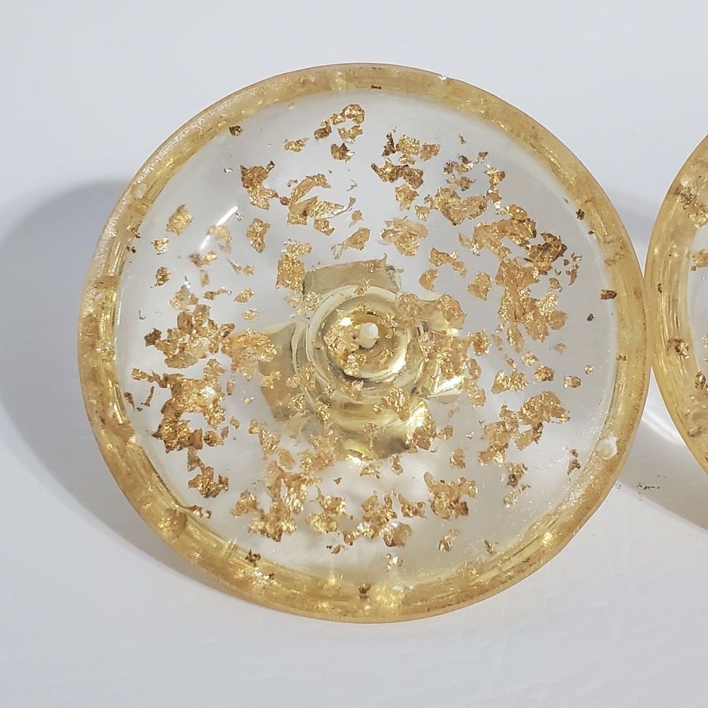 Pair Vintage Gold Flake Round Resin Candlestick Taper Holders - Picture 4 of 7